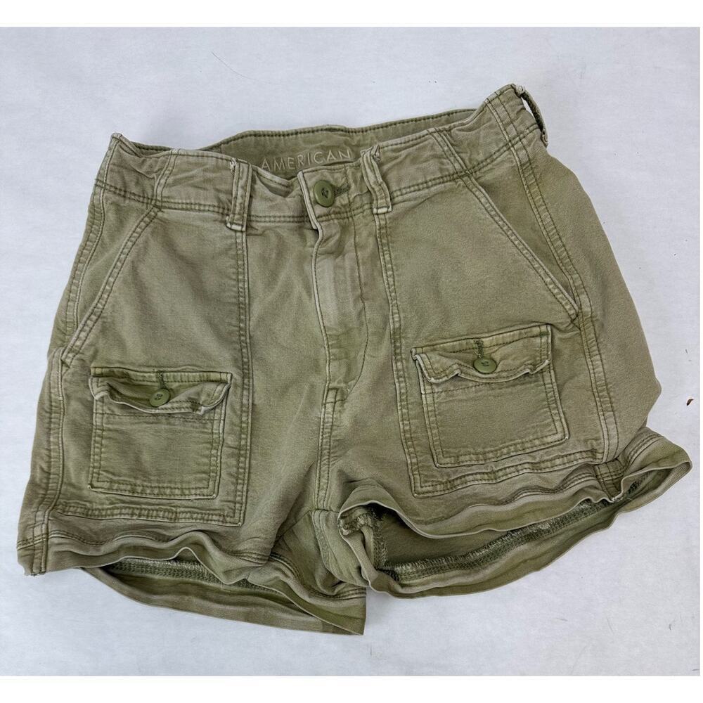 American Eagle Highest Rise 90s Boyfriend Shorts Olive Green Grunge Size 0